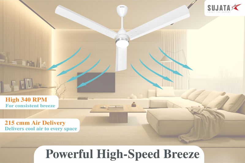 Sujata Premium BLDC Ceiling Fan 1200mm | 3 Years Warranty, 100% Copper Winding, 5 Star Rated Energy Efficient Ceiling fan for Living Room, Remote Control BLDC Fan, Slim Air Underlight (WHITE CHROME) - Image 3