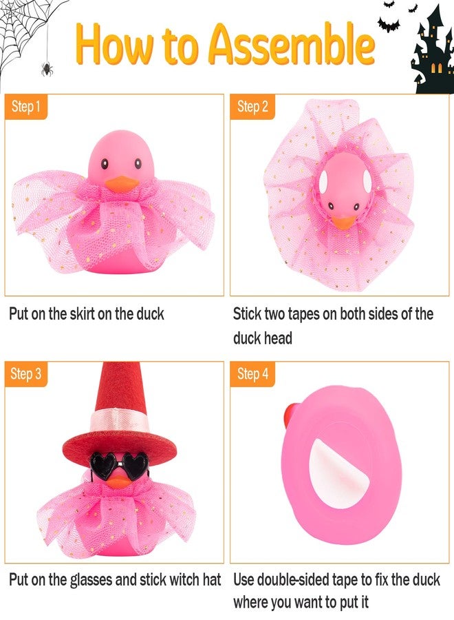 wonuu Car Dashboard Witch Colorful Rubber Ducks for Halloween, Decorations Duck for Office Desk Ornament Accessories with Hat Glasses Skirt (Purple) - Image 4