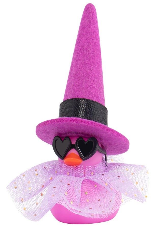 wonuu Car Dashboard Witch Colorful Rubber Ducks for Halloween, Decorations Duck for Office Desk Ornament Accessories with Hat Glasses Skirt (Purple) - Image 1