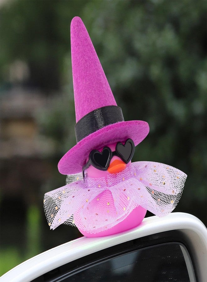 wonuu Car Dashboard Witch Colorful Rubber Ducks for Halloween, Decorations Duck for Office Desk Ornament Accessories with Hat Glasses Skirt (Purple) - Image 2