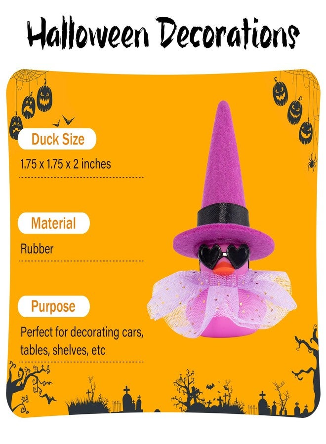 wonuu Car Dashboard Witch Colorful Rubber Ducks for Halloween, Decorations Duck for Office Desk Ornament Accessories with Hat Glasses Skirt (Purple) - Image 3