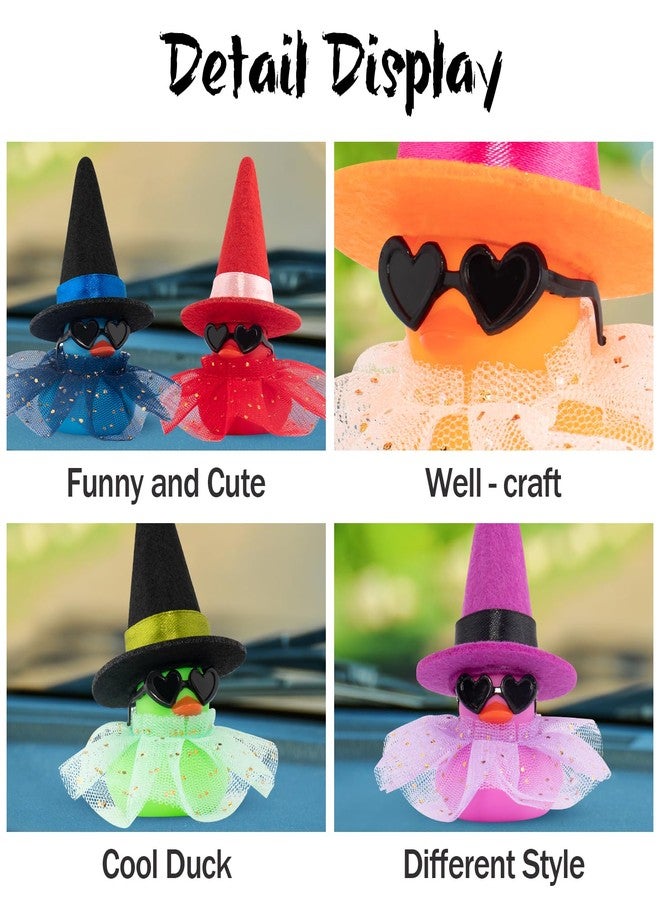 wonuu Car Dashboard Witch Colorful Rubber Ducks for Halloween, Decorations Duck for Office Desk Ornament Accessories with Hat Glasses Skirt (Purple) - Image 5