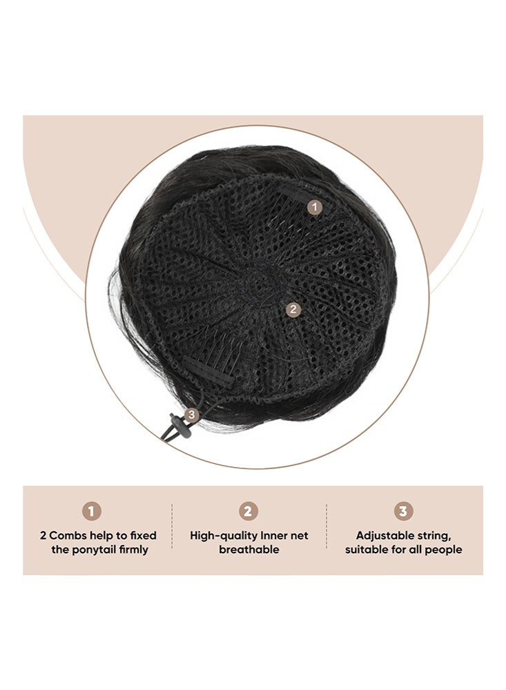 Synthetic Hair Bun Extension Roller Donut Chignon with Elastic Drawstring High Temperature Fiber Hairpiece for Women Daily Use - Brownish Black - Image 3