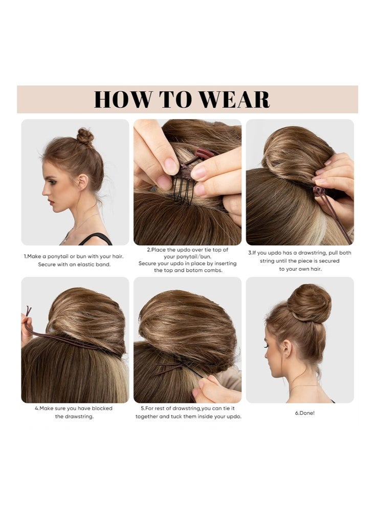 Synthetic Hair Bun Extension Roller Donut Chignon with Elastic Drawstring High Temperature Fiber Hairpiece for Women Daily Use - Brownish Black - Image 5