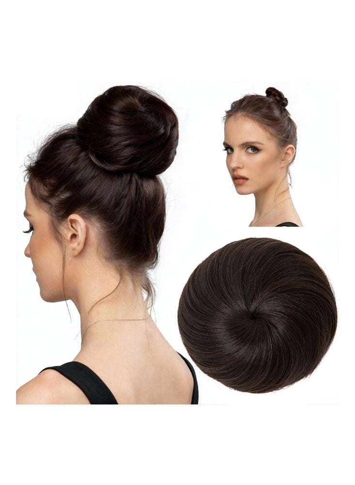 Synthetic Hair Bun Extension Roller Donut Chignon with Elastic Drawstring High Temperature Fiber Hairpiece for Women Daily Use - Brownish Black - Image 1