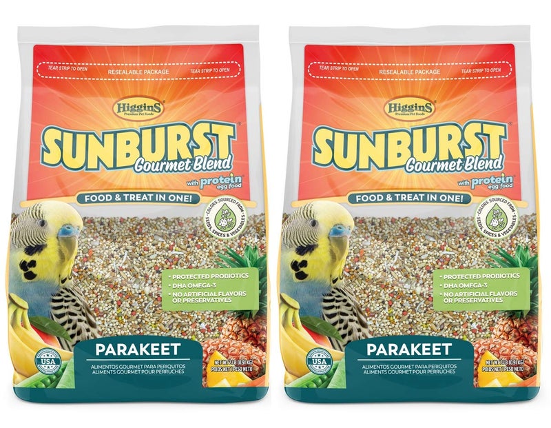 Higgins 2 Pack of Sunburst Gourmet Blend Parakeet Food, 2 Pounds Each, with Protein Egg Food - Image 1