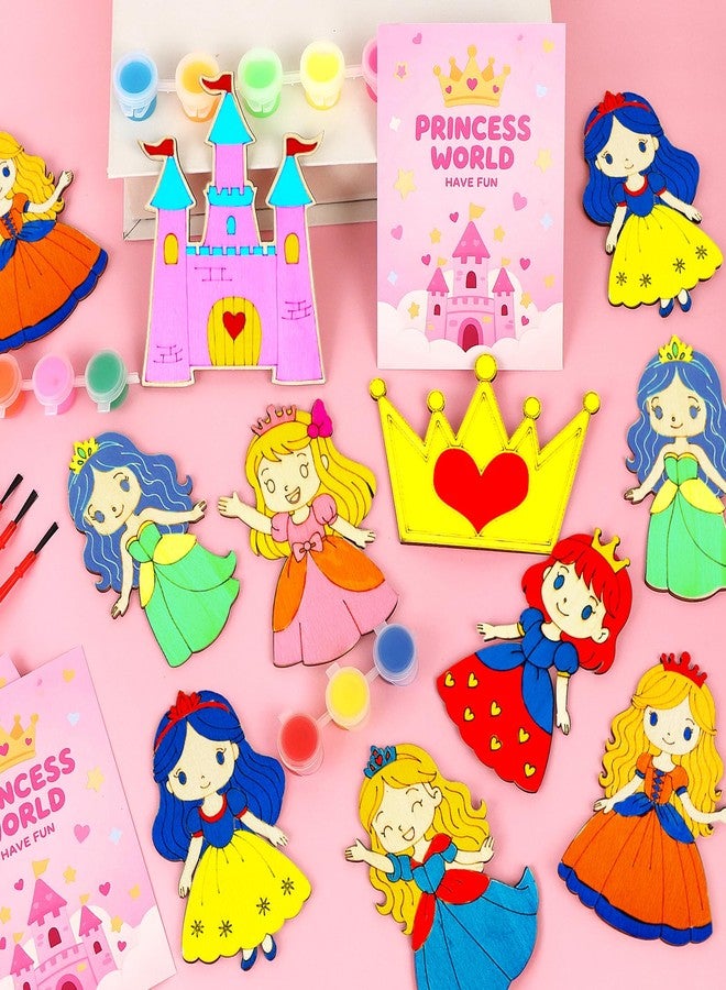 LARDUX 24pcs Princess Party Favors Wood Painting Crafts - 8 Styles Princess Animal Parttens Unfinished Woodchips Cutouts Craft Kits with Glow in The Dark Paint Birthday Party Favors - Image 3