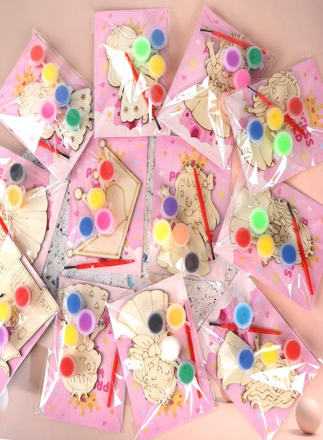 LARDUX 24pcs Princess Party Favors Wood Painting Crafts - 8 Styles Princess Animal Parttens Unfinished Woodchips Cutouts Craft Kits with Glow in The Dark Paint Birthday Party Favors - Image 1
