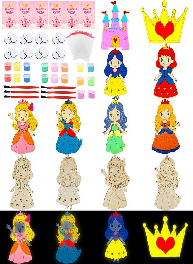 LARDUX 24pcs Princess Party Favors Wood Painting Crafts - 8 Styles Princess Animal Parttens Unfinished Woodchips Cutouts Craft Kits with Glow in The Dark Paint Birthday Party Favors - Image 2
