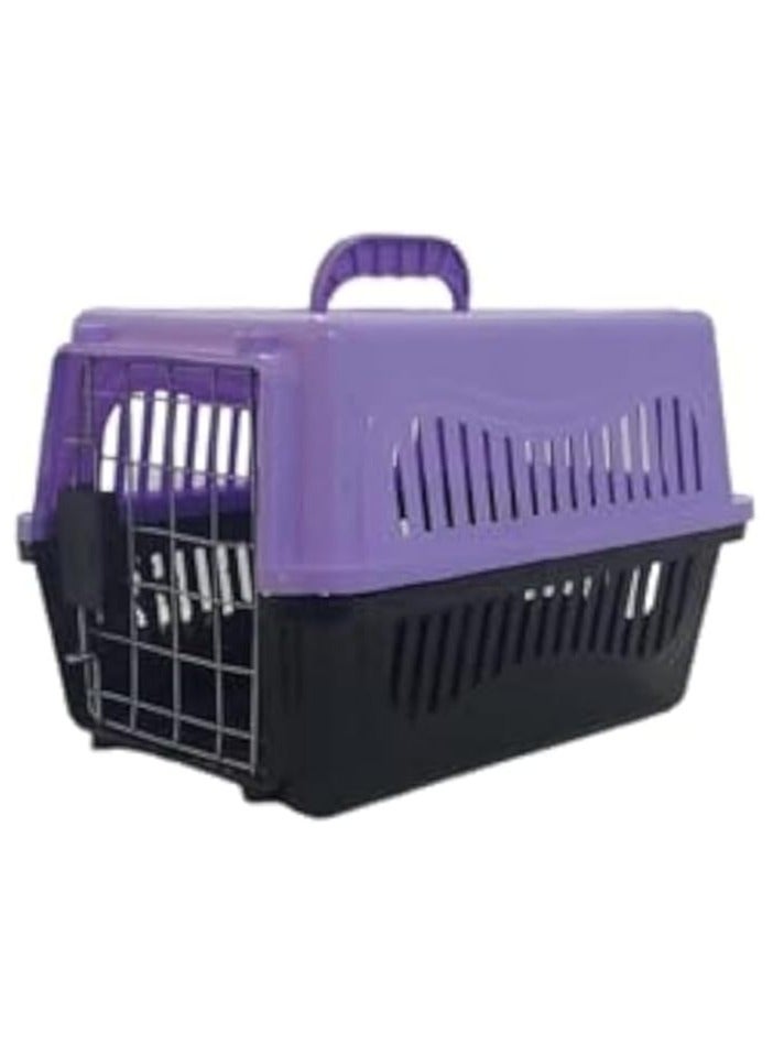 قفص بلاستيكي محمول للكلاب والقطط مثالي للسفر أو التدريب أو الاحتواء المؤقت (لافندر وأسود) - Image 1