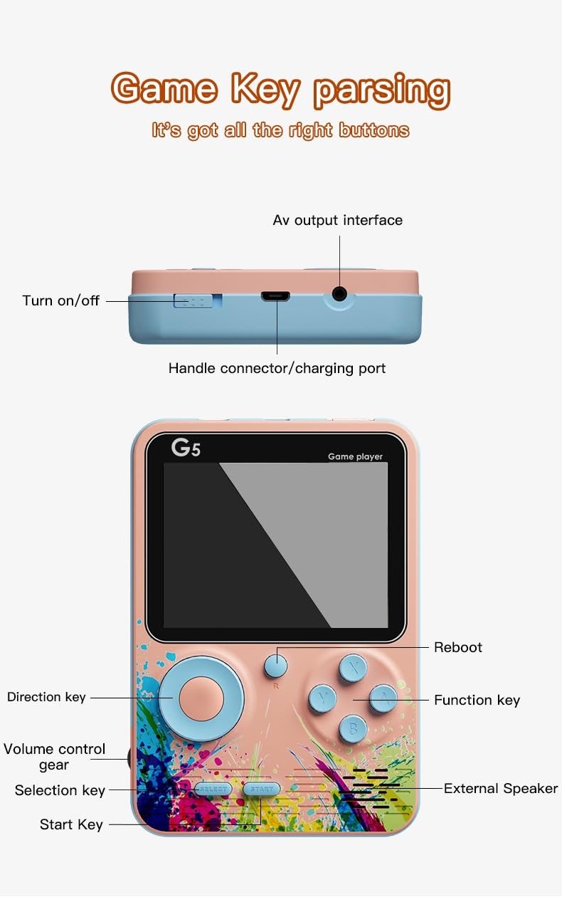 Like Star G5 500 in 1 Retro Video Game Box Only for 1 Player, Handheld Classical Game PAD Can Play On TV, 500 Games Like Contra, Tank, Bomber Man Etc. (Pink Blue) - Image 2