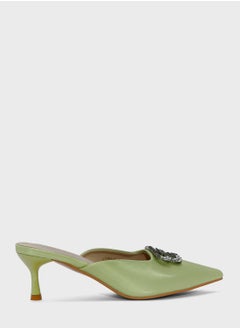 Silk Embellished  Heeled Mule