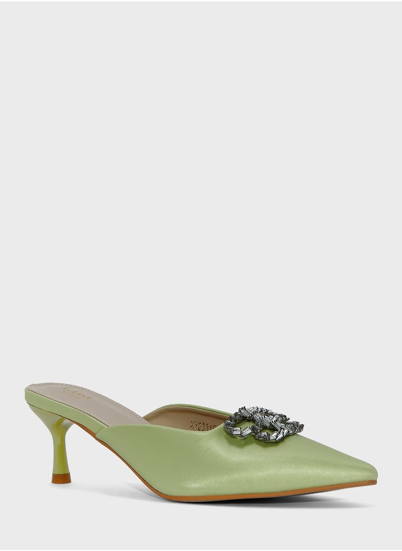Ella Limited Edition - Silk Embellished  Heeled Mule - Image 1