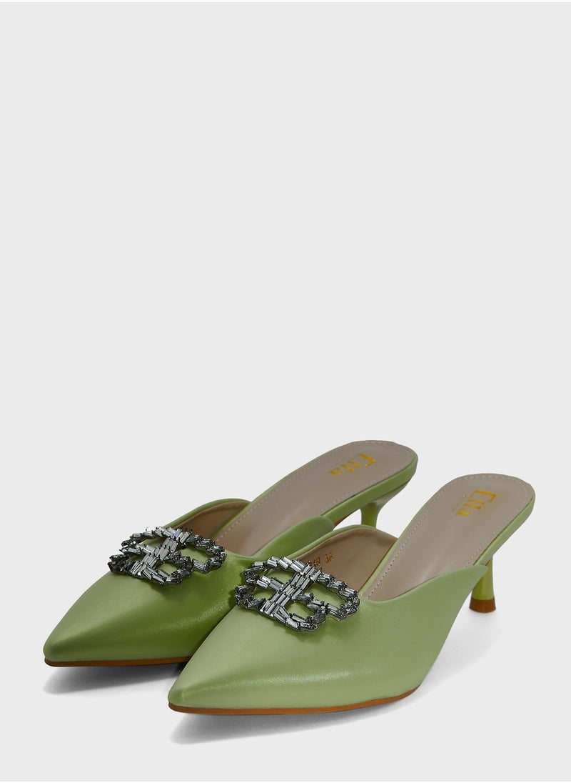 Ella Limited Edition - Silk Embellished  Heeled Mule - Image 1