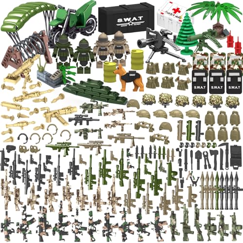 WinGift 200 Pcs Military Weapon Pack Accessories Toys KitsSTEM Military Soldier Style Weapon SetsSwat Team Building Block ToysArmy Equipment Gear SetsChristmas Birthday Gift for BoysTeensAdults - Image 1