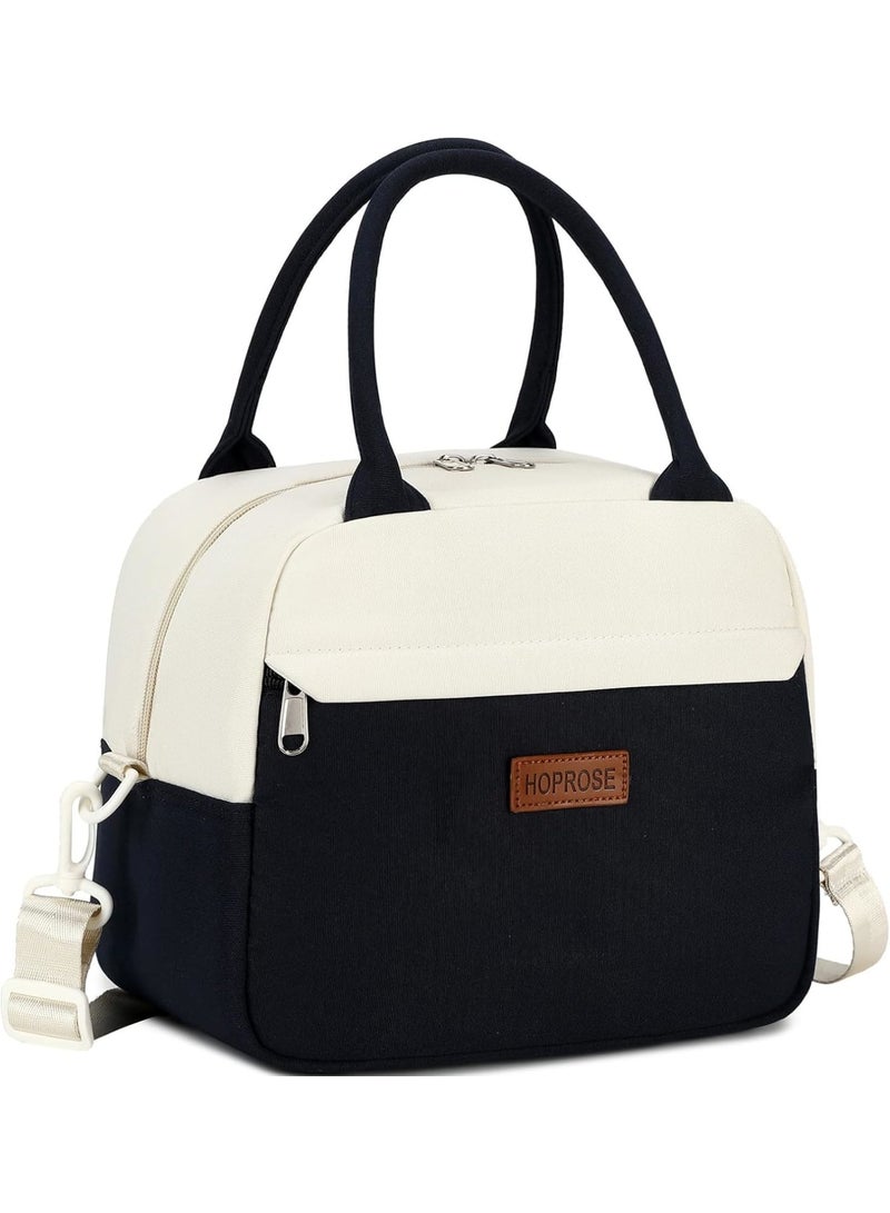 KASTWAVE Insulated Lunch Bag for Men Women, with Strap Handles, Stylish and Spacious Lunch Bag Set, Easy to Clean Insulated Lunch Bag Box, for Work, School, Picnics, and Travel (Black/White)  - Image 1