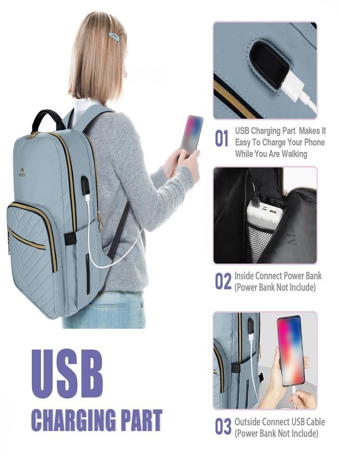 MATEIN 15.6 Laptop Backpack, Quilted Cute Slim Backpacks for Women with Luggage Strap & Leather Handle, Lightweight Fashion Travel Computer Bag Padded Sturdy Casual Daypack for Office, Business, Blue - Image 3