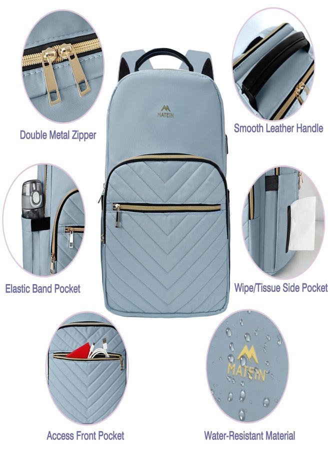 MATEIN 15.6 Laptop Backpack, Quilted Cute Slim Backpacks for Women with Luggage Strap & Leather Handle, Lightweight Fashion Travel Computer Bag Padded Sturdy Casual Daypack for Office, Business, Blue - Image 4