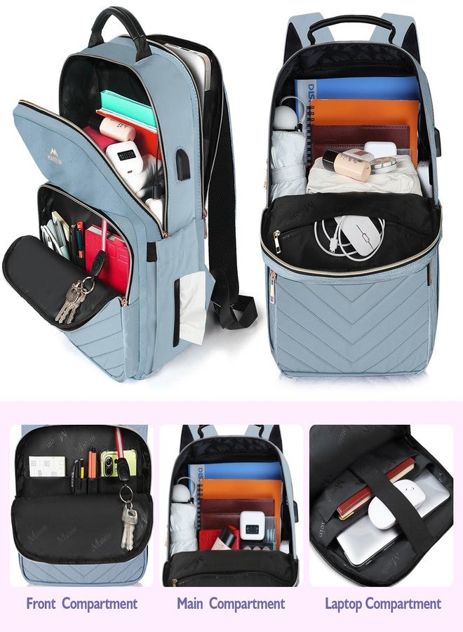 MATEIN 15.6 Laptop Backpack, Quilted Cute Slim Backpacks for Women with Luggage Strap & Leather Handle, Lightweight Fashion Travel Computer Bag Padded Sturdy Casual Daypack for Office, Business, Blue - Image 2