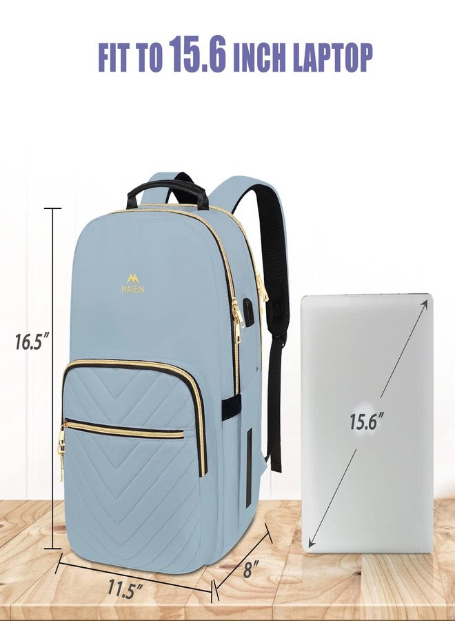 MATEIN 15.6 Laptop Backpack, Quilted Cute Slim Backpacks for Women with Luggage Strap & Leather Handle, Lightweight Fashion Travel Computer Bag Padded Sturdy Casual Daypack for Office, Business, Blue - Image 5