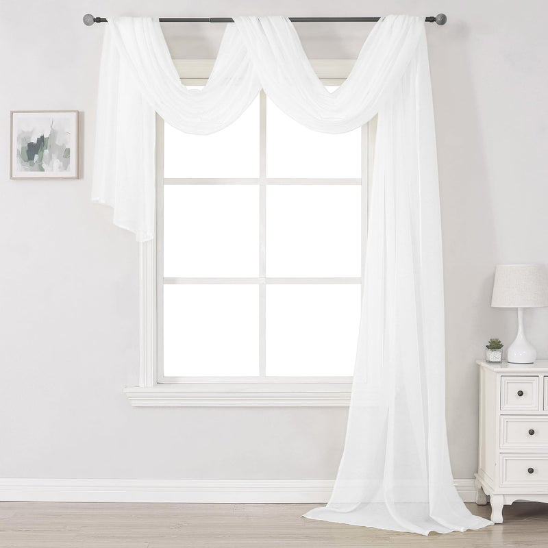 DONREN White Sheer Window Valance  Luxury Soft SemiSheer Scarf for Window Wedding Arch Curtains 1 Panel 52 x 216 Inch Length