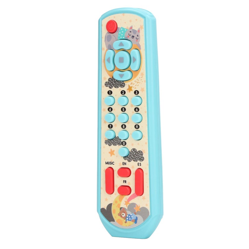 Blue Tv Remote Control Toy Trilingual Switching Sound Light Functions - Educational Remote Toy for Toddlers Early Education Baby Shower Gifts - Image 2