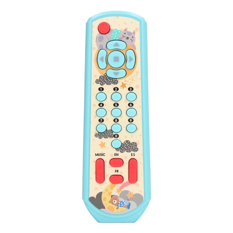 Blue Tv Remote Control Toy Trilingual Switching Sound Light Functions - Educational Remote Toy for Toddlers Early Education Baby Shower Gifts - Image 1