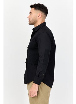 Selected Homme Men Drop Shoulder Fit Solid Long Sleeves Casual Shirt, Black  - Image 2