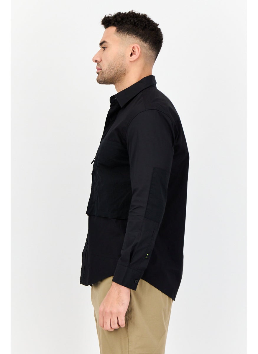Selected Homme Men Drop Shoulder Fit Solid Long Sleeves Casual Shirt, Black  - Image 2