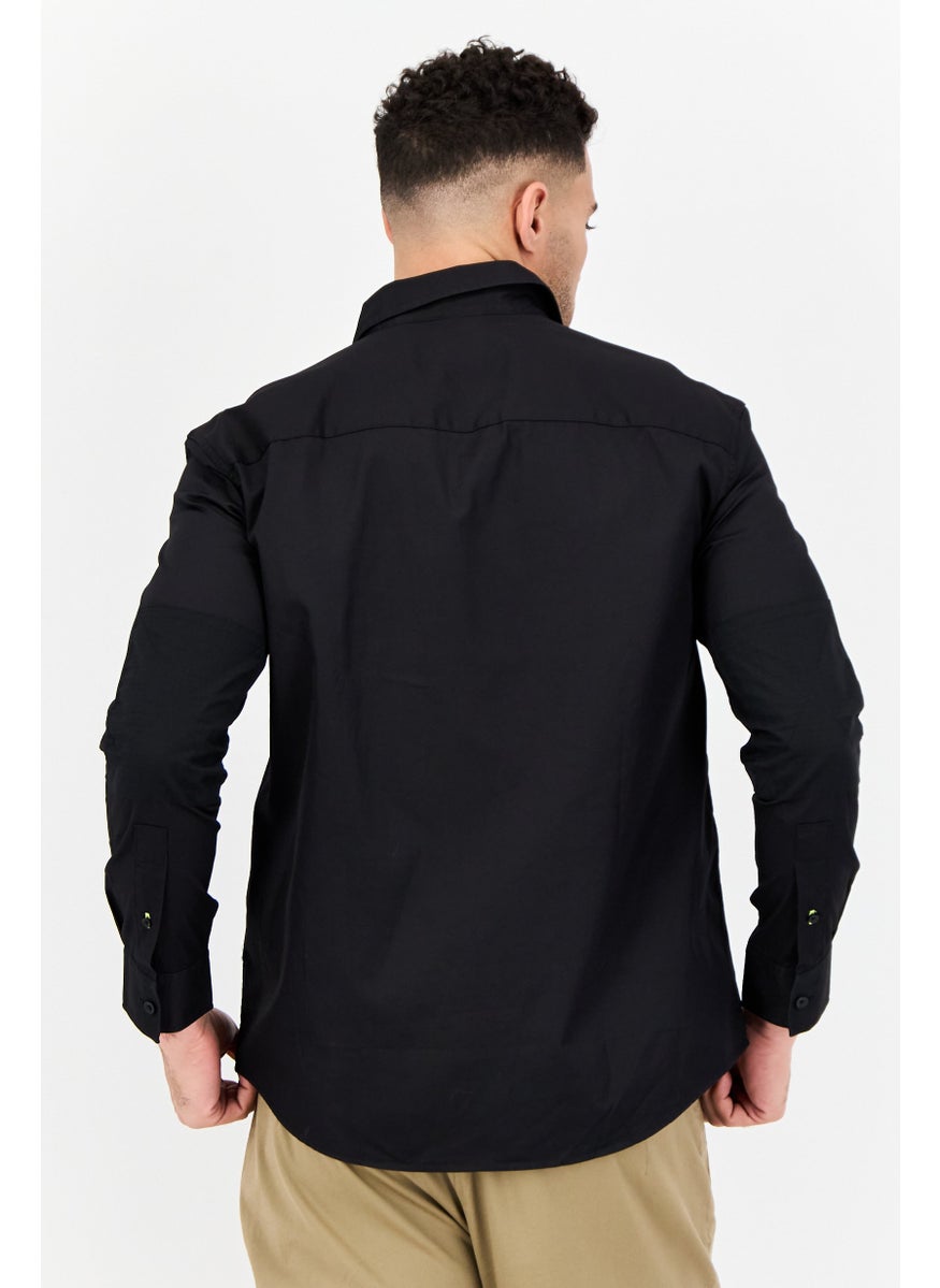 Selected Homme Men Drop Shoulder Fit Solid Long Sleeves Casual Shirt, Black  - Image 3