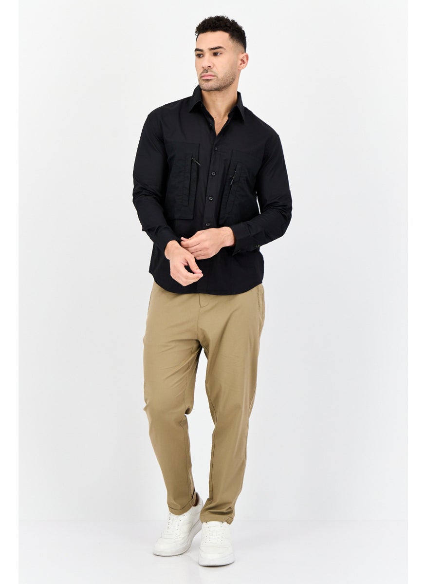 Selected Homme Men Drop Shoulder Fit Solid Long Sleeves Casual Shirt, Black  - Image 4
