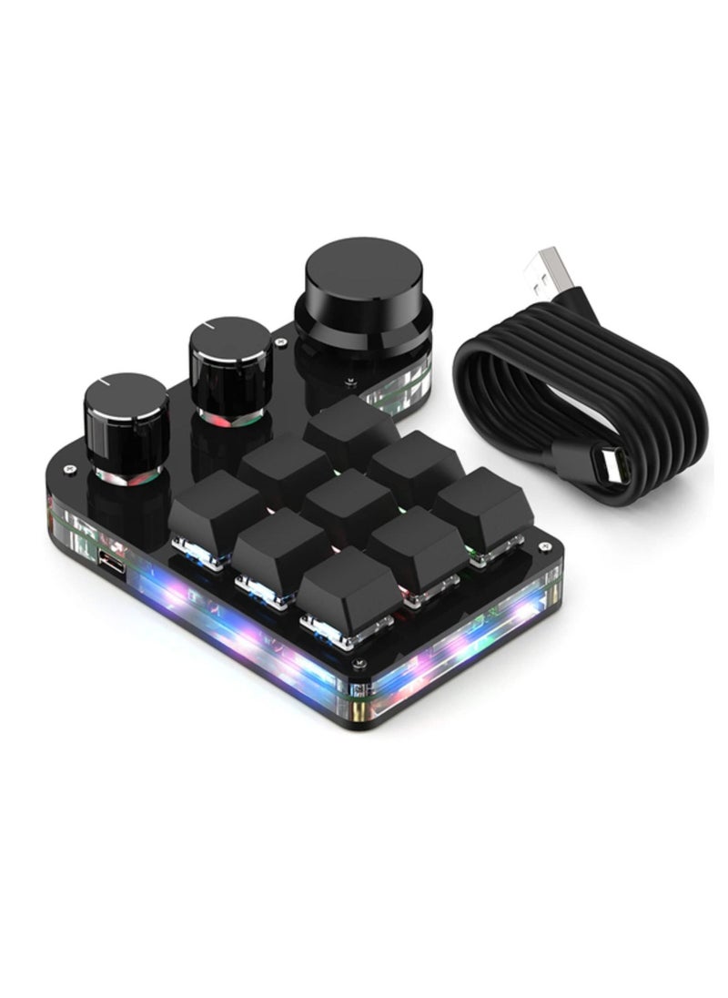 Excefore - 9-Keys USB Mini Macro Mechanical Gaming Keyboard, 3 Knobs One Handed USB PC Keypad, Full-RGB, Wired Mode Programmable Keys Support NKRO, Hotkeys, One-Click Start (Black-Wired -2nd Gen.) - Image 1