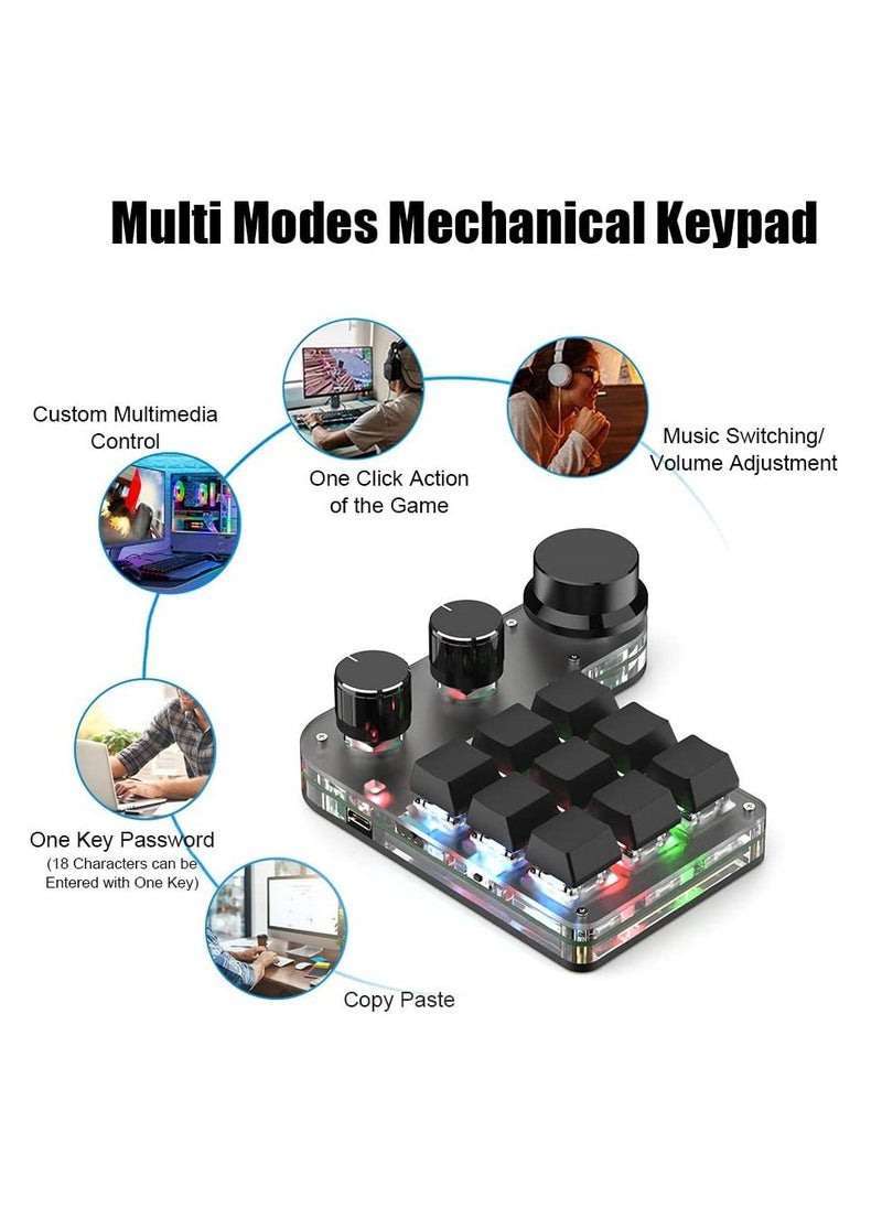 Excefore - 9-Keys USB Mini Macro Mechanical Gaming Keyboard, 3 Knobs One Handed USB PC Keypad, Full-RGB, Wired Mode Programmable Keys Support NKRO, Hotkeys, One-Click Start (Black-Wired -2nd Gen.) - Image 1
