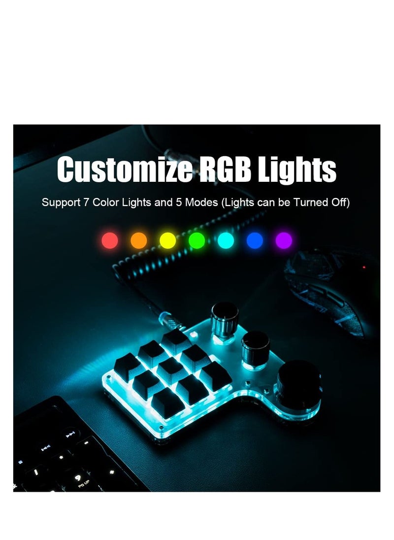 Excefore - 9-Keys USB Mini Macro Mechanical Gaming Keyboard, 3 Knobs One Handed USB PC Keypad, Full-RGB, Wired Mode Programmable Keys Support NKRO, Hotkeys, One-Click Start (Black-Wired -2nd Gen.) - Image 1