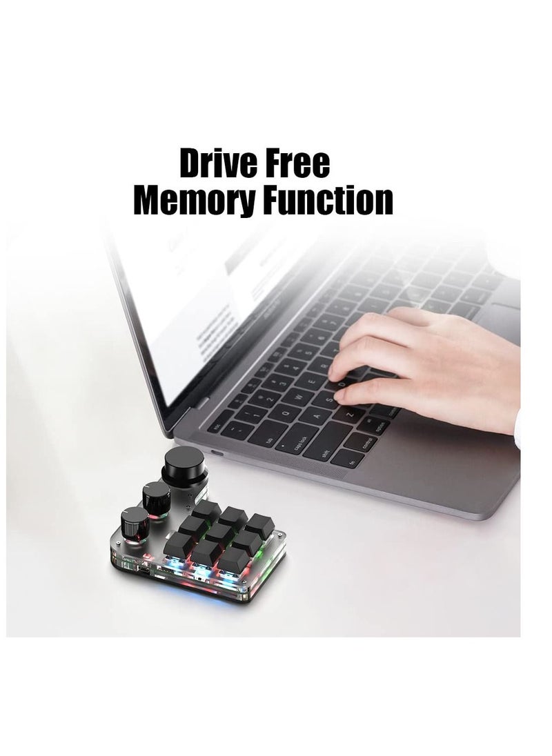 Excefore - 9-Keys USB Mini Macro Mechanical Gaming Keyboard, 3 Knobs One Handed USB PC Keypad, Full-RGB, Wired Mode Programmable Keys Support NKRO, Hotkeys, One-Click Start (Black-Wired -2nd Gen.) - Image 1