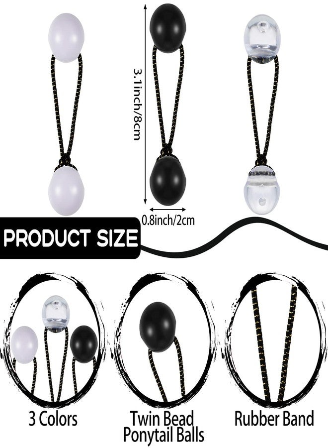 JenPen 36 Pieces Hair Ties Balls Ponytail Holders Colorful Twin Bead Ponytail Balls 80s 90s Elastic Hair Accessories for Baby Kid(20 mm,Black, White, Clear) - Image 2