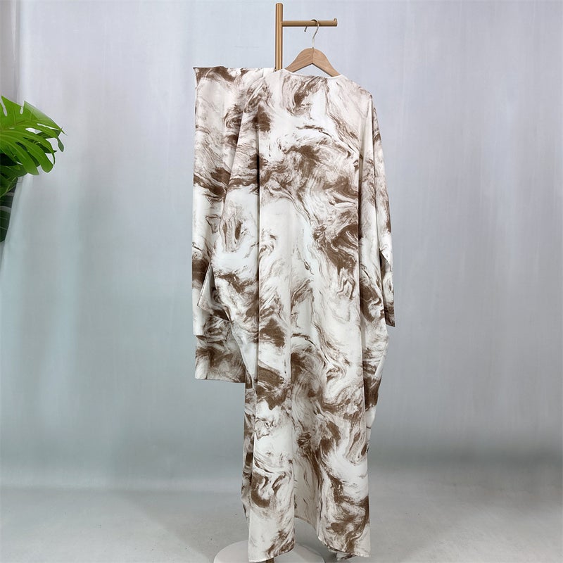 monica fashion Fashionable Printed Batwing Cardigan with Headscarf, Loose and Elegant Style - Image 1