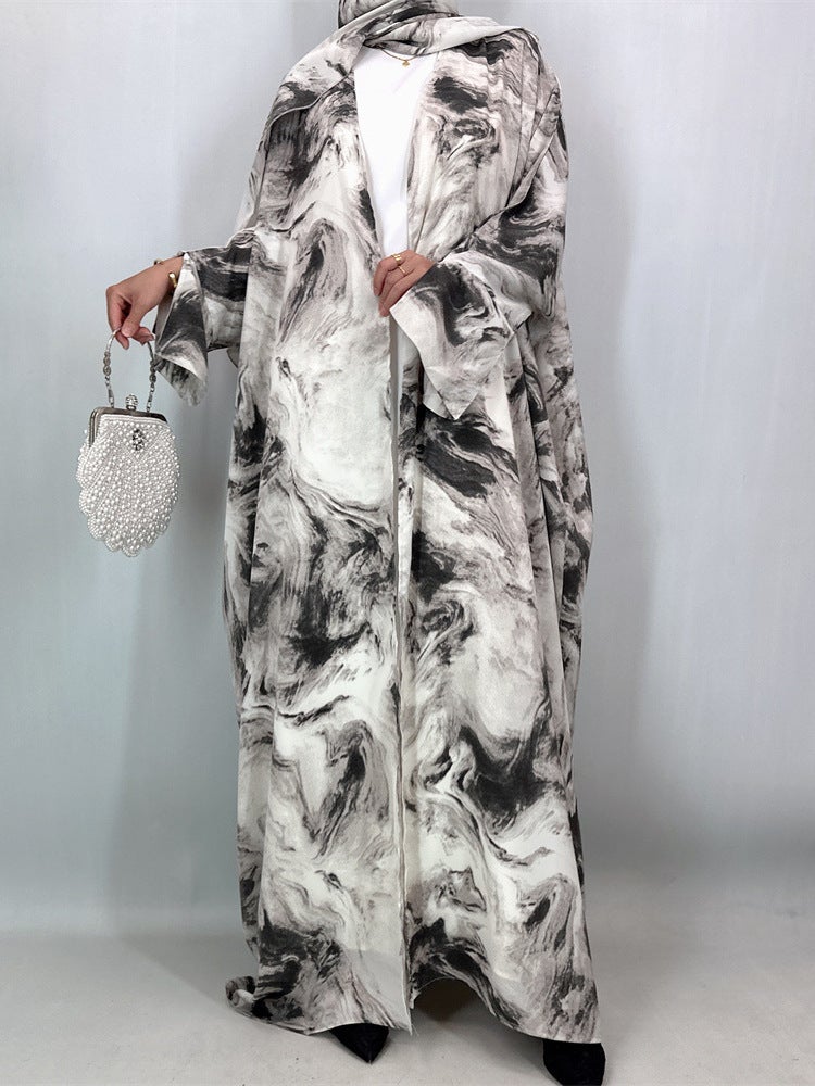 monica fashion Fashionable Printed Batwing Cardigan with Headscarf, Loose and Elegant Style - Image 5