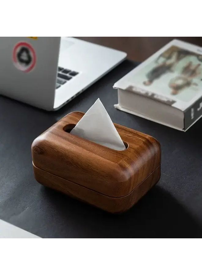 Natural Solid Wood Textured Tissue Box Holder Paper Towel Box For Home Office - Image 2