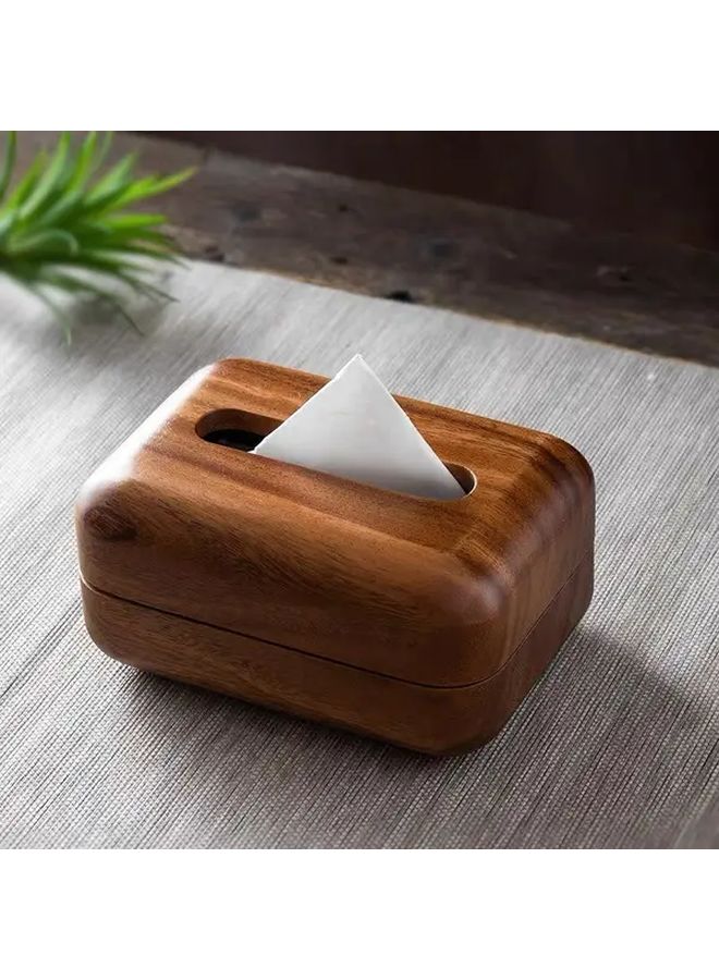 Natural Solid Wood Textured Tissue Box Holder Paper Towel Box For Home Office - Image 3