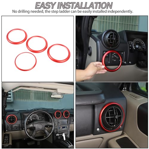 Lcojicep Car Central Control Air Vent Cover Trim Compatible with Hummer H2 2003-2007，Central Control A/C air Conditioner Air Vent Outlet Decorative Ring Protection Cover Accessories (red) - Image 5