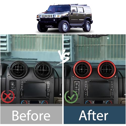 Lcojicep Car Central Control Air Vent Cover Trim Compatible with Hummer H2 2003-2007，Central Control A/C air Conditioner Air Vent Outlet Decorative Ring Protection Cover Accessories (red) - Image 2