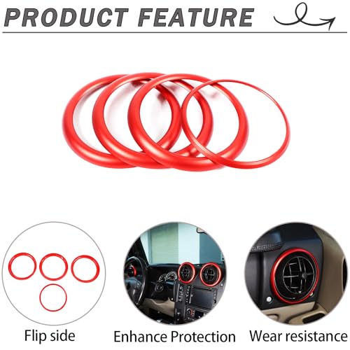 Lcojicep Car Central Control Air Vent Cover Trim Compatible with Hummer H2 2003-2007，Central Control A/C air Conditioner Air Vent Outlet Decorative Ring Protection Cover Accessories (red) - Image 3