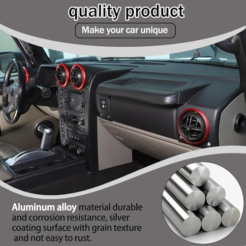 Lcojicep Car Central Control Air Vent Cover Trim Compatible with Hummer H2 2003-2007，Central Control A/C air Conditioner Air Vent Outlet Decorative Ring Protection Cover Accessories (red) - Image 4