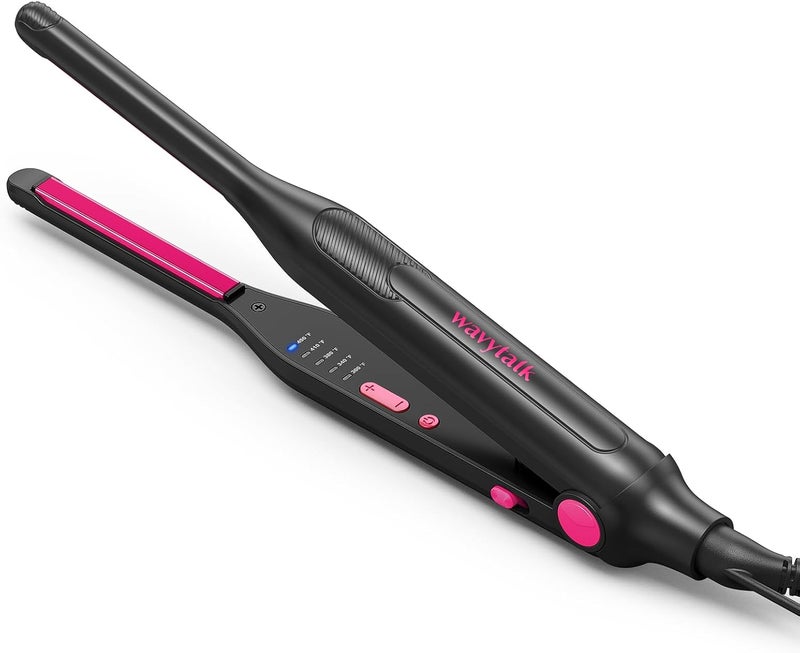 Wavytalk Small Flat Iron for Short HairPixie CutBangsEdges 310 Pencil Flat Iron Mini Hair Straightener with AntiPinch Design Dual Voltage Hot Pink