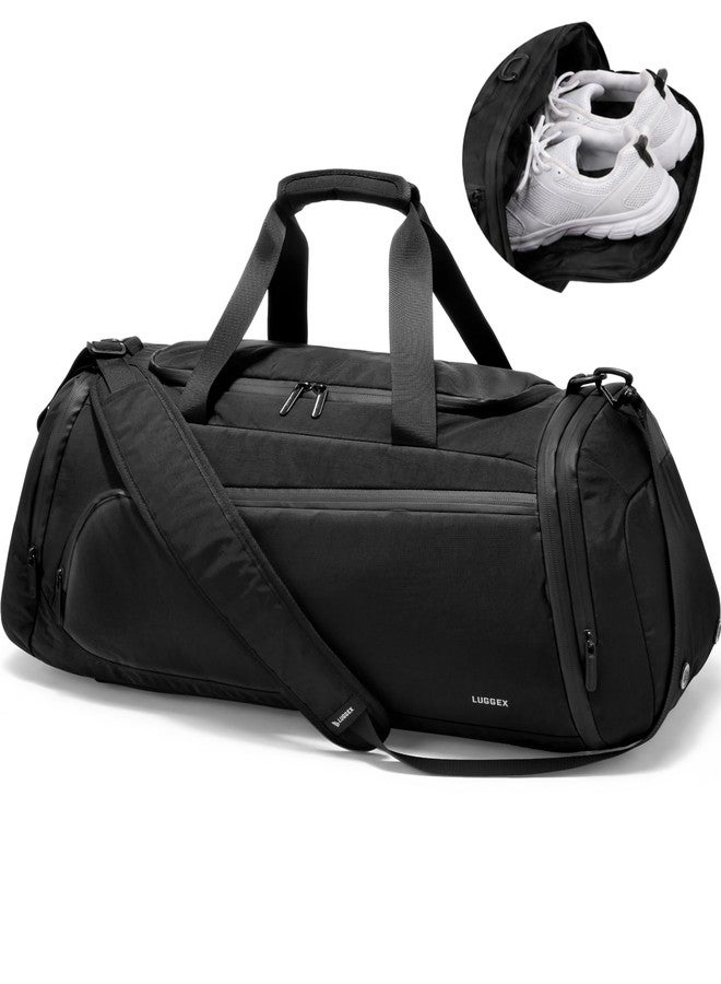LUGGEX Duffel Bag Gym Bag with Shoe Compartment & Wet Pocket, 40L Expandable Duffle Bag for Travel, Lightweight Water-Resistant Carry On Weekender Bag for Gym, Overnight Trips (TDX-Pro, Black) - Image 1