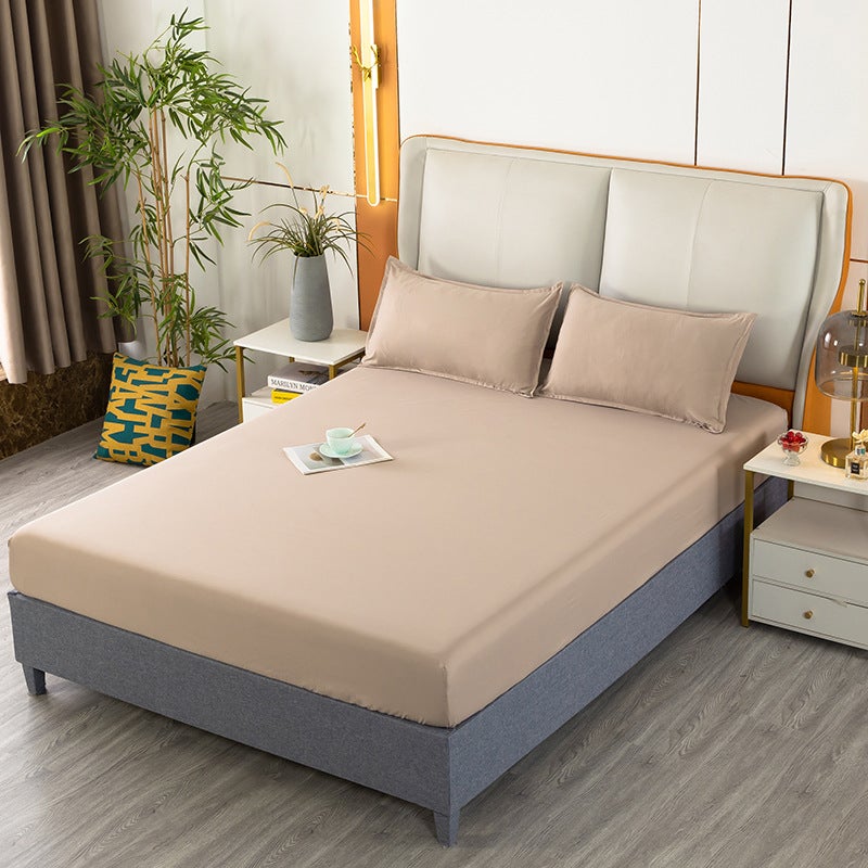 Solid Color Bedspread Elastic Fitted Bed Skirt Set Light camel 