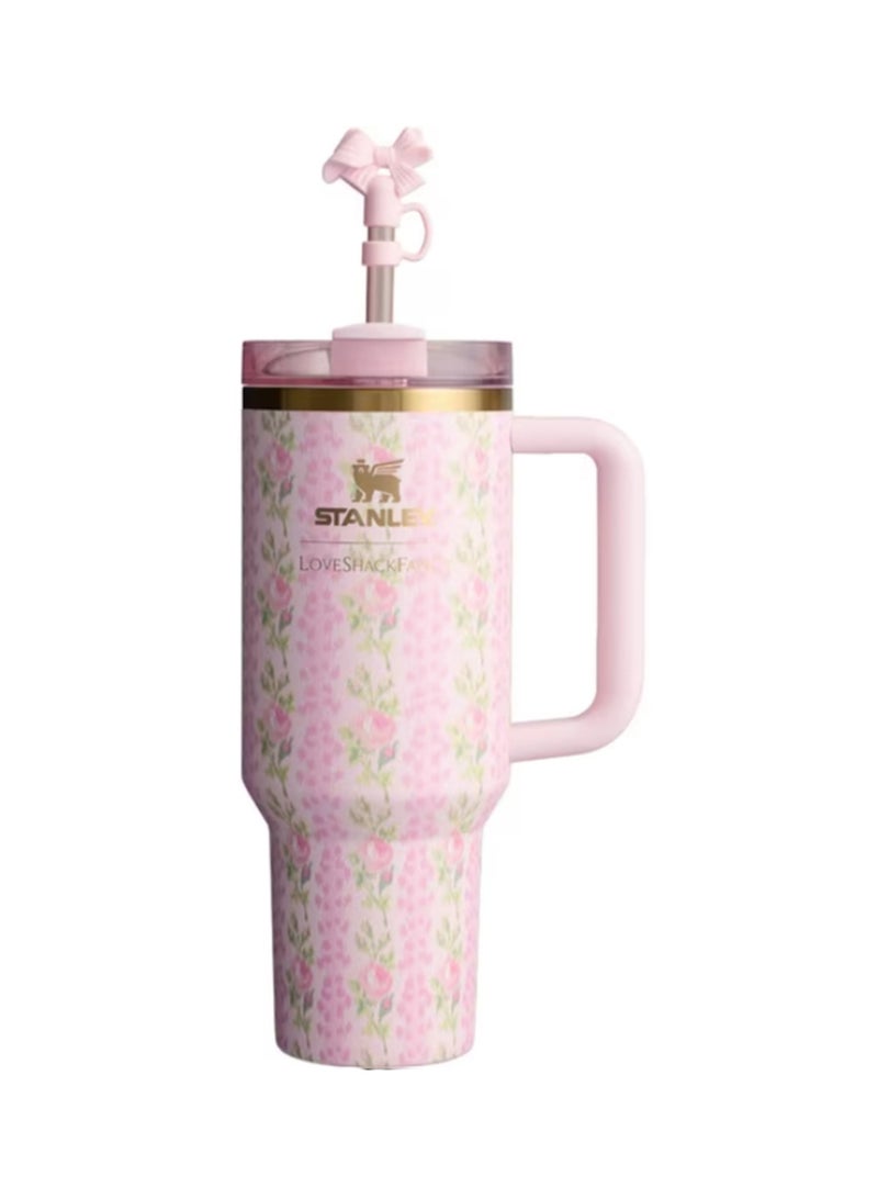 Stanley The Quencher H2.0 Tumbler With Handle And Straw 40 oz Flowstate 3-Position Lid Cup Holder Compatible For Travel Insulated Stainless Steel Cup BPA-Free Stanley X LoveShackFancy Cup Vacuum Insulated Tumbler With Lid and Straw For Water, Iced Tea Or Coffee, Smoothie And More Blooming Heirloom  - Image 1