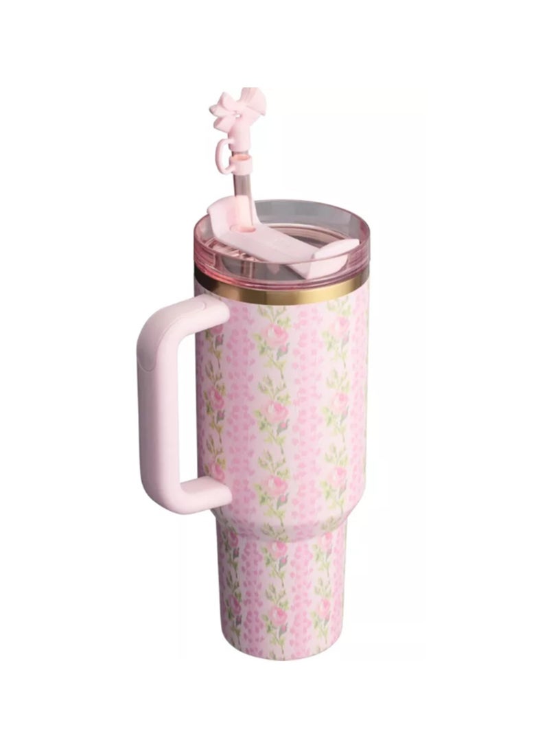 Stanley The Quencher H2.0 Tumbler With Handle And Straw 40 oz Flowstate 3-Position Lid Cup Holder Compatible For Travel Insulated Stainless Steel Cup BPA-Free Stanley X LoveShackFancy Cup Vacuum Insulated Tumbler With Lid and Straw For Water, Iced Tea Or Coffee, Smoothie And More Blooming Heirloom  - Image 2