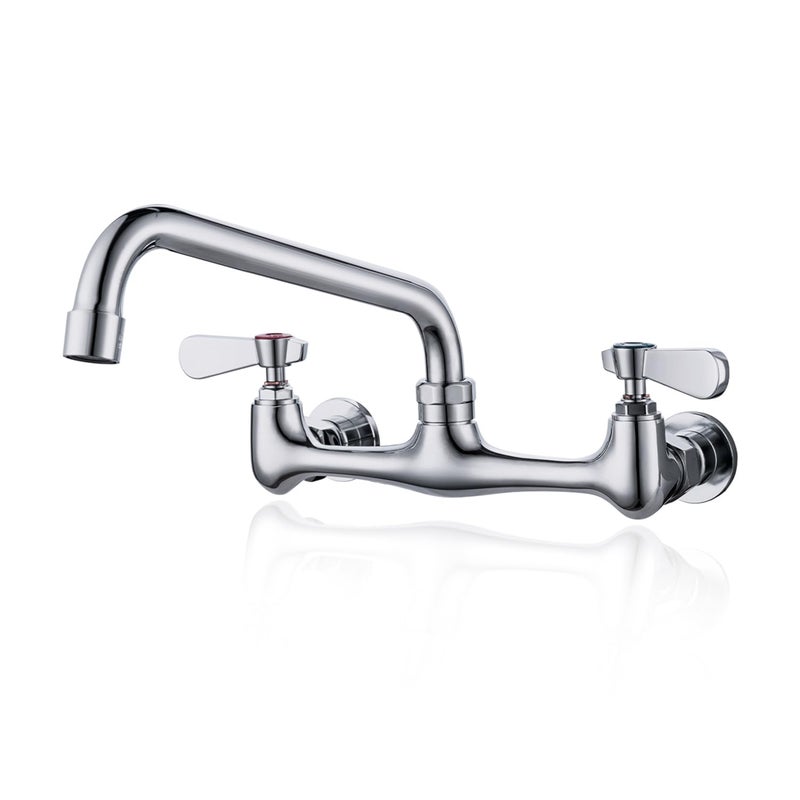 Phivan Commercial Kitchen Faucet 8 Inch Center Wall Mount Commercial Sink Faucet with 8 Inch Swivel Spout 2 Dual Handle Laundry Utility Room Sink Faucets Restaurant Industrial Chrome Mixer Tap